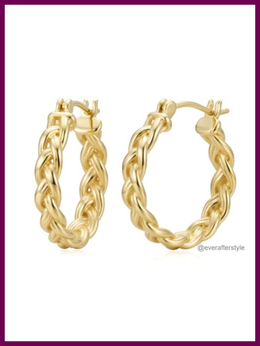 14K Gold Plated Twisted Rope Hoop Earrings 25mm Lightweight
